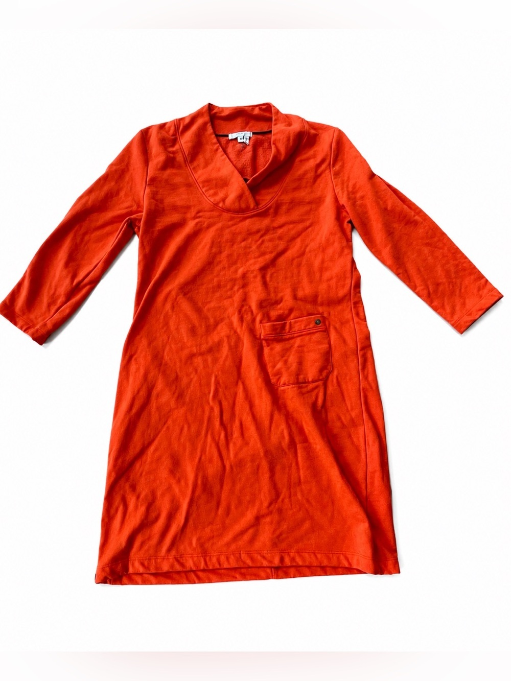 Tyler Boe Orange Knit Tunic Dress Medium 3/4 Sleeve Pocket Casual